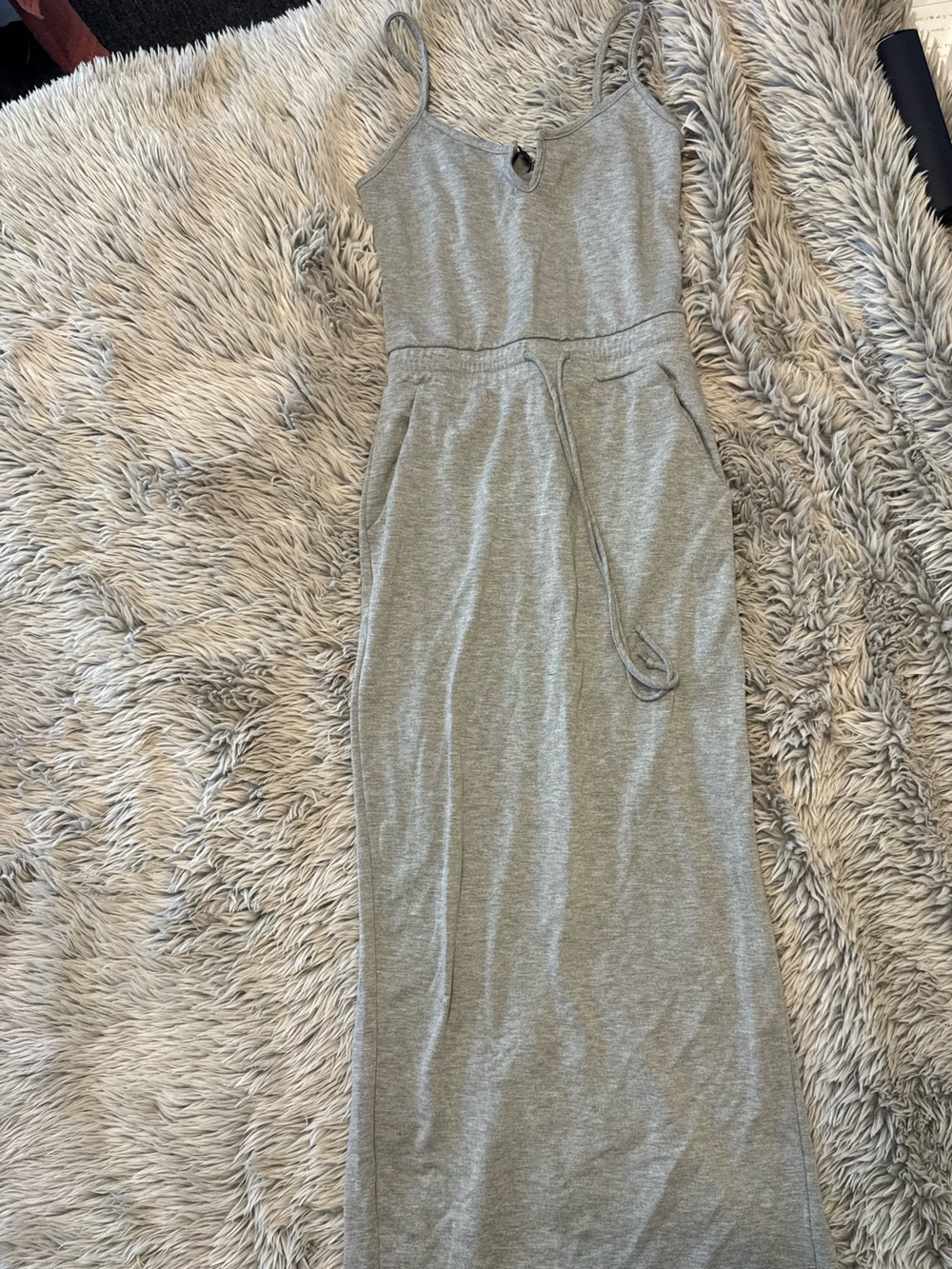 Fashion Nova Grey Spaghetti-Strap Maxi Dress with Tie Waist